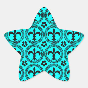 Adesito Estrela Padrão Brilhante Azul e Negra Fleur De Lis