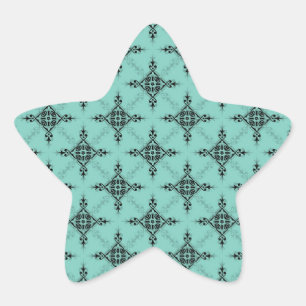 Adesito Estrela Padrão Damask Preto e Turquesa Azul Teal Fofo