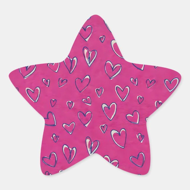 Adesito Estrela Padrão de Corações Magenta (Frente)