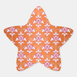 Adesito Estrela Padrão de Damasco Laranja Branco Rosa
