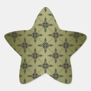 Adesito Estrela Padrão de Damasco Verde Oliva e Preto