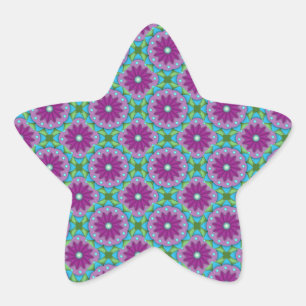 Adesito Estrela Padrão de Flor Magenta, Rosa e Verde