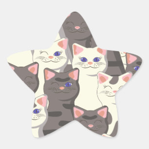 Adesito Estrela Padrão de gatos brancos e cinzas