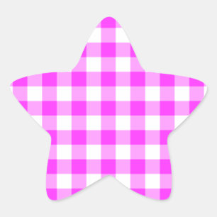 Adesito Estrela Padrão de Gingham Cor-de-Rosa e Branco