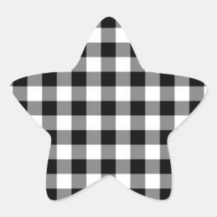 Adesito Estrela Padrão de Gingham Preto e Branco