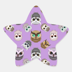 Adesito Estrela Padrão de Ilustração de Coruja Fofa em Fundo Roxo