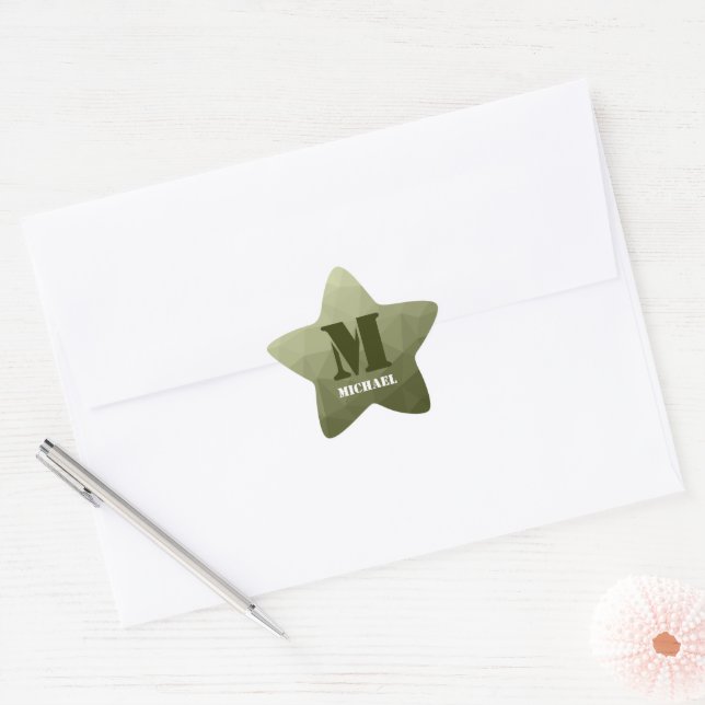 Adesito Estrela Padrão de malha geométrica verde claro do exército (Envelope)