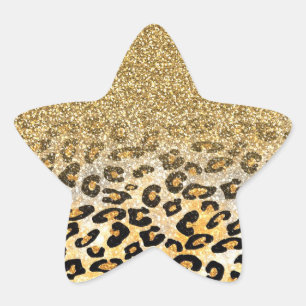 Adesito Estrela Padrão Leopardo Moderno Dourado Ombre Glitter