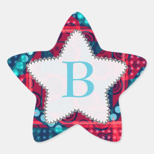 Adesito Estrela Padrão Moderno Monograma Blue Star Sticker