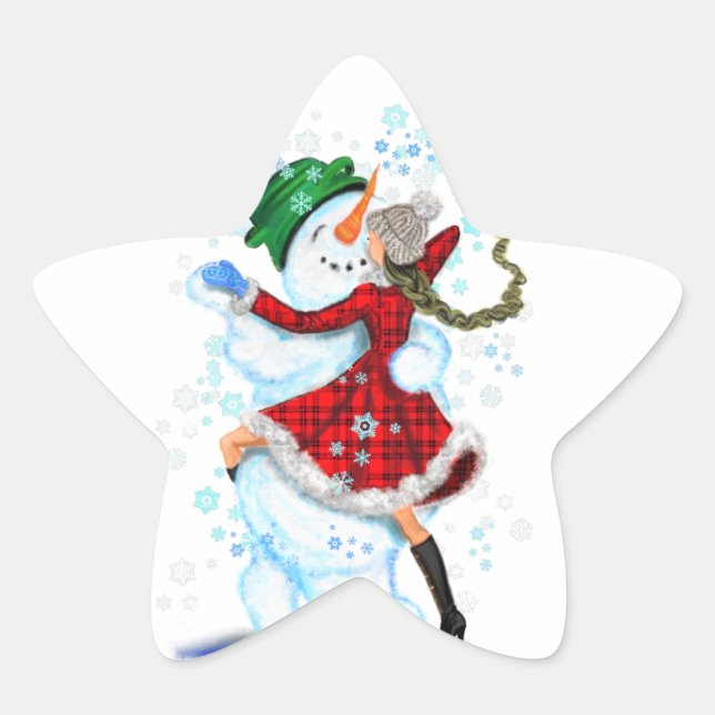 Adesito Estrela Pau de Natal Feliz Snowman e Dança de Rapariga (Frente)