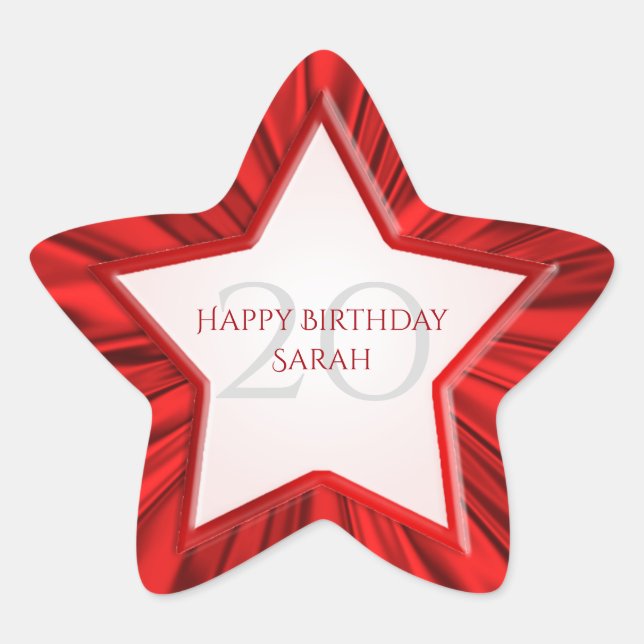 Adesito Estrela Personalizar Birthday Faux Vibrant Red Satin Star (Frente)