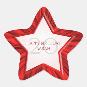 Adesito Estrela Personalizar Birthday Faux Vibrant Red Satin Star