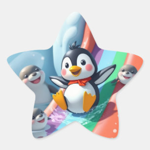Adesito Estrela Pinguim brinca em um escorregador