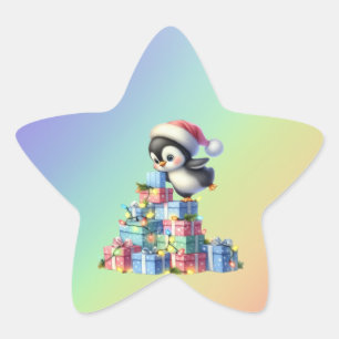 Adesito Estrela Pinguim de Natal bonito com presentes e cartões lu