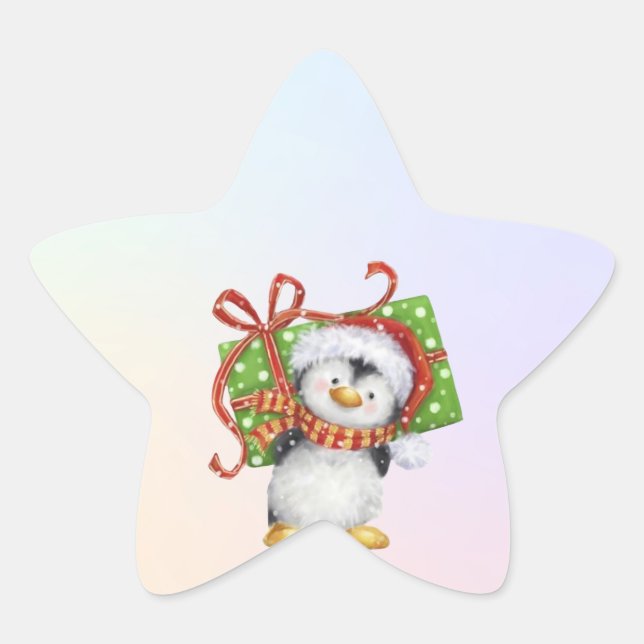 Adesito Estrela Pinguim de Natal Festivo com Presente - Deco de Fé (Frente)