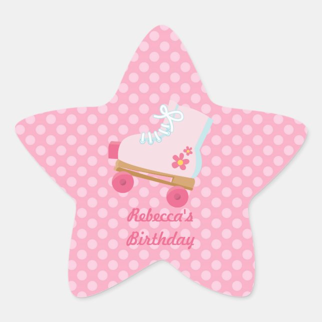 Adesito Estrela Pontos cor-de-rosa Rollerskate Aniversário - Estre (Frente)