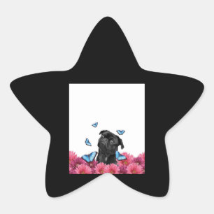 Adesito Estrela Preto Com Borboletas Azuis E Gerberas