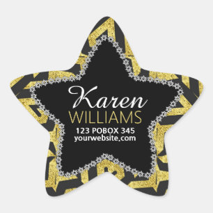 Adesito Estrela Preto+Etiqueta de nome Dourado do costume da