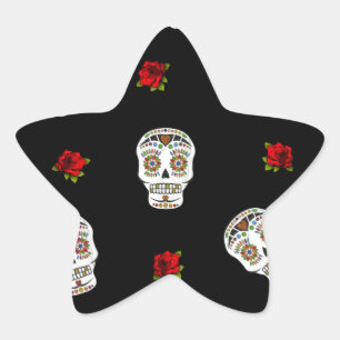 Adesito Estrela RAB Rockabilly Açúcares Caveiras Rosas Em Preto