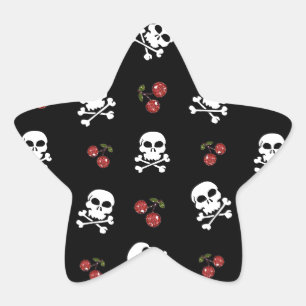Adesito Estrela RAB Rockabilly Caveiras e Cerejas em Preto