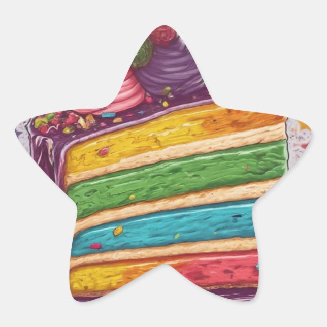 Adesito Estrela Rainbow Cake Sticker para Celebrações! (Frente)
