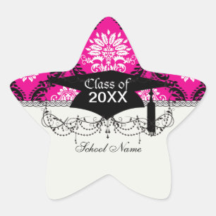 Adesito Estrela rosa quente preto branco damaísmo ornamentado