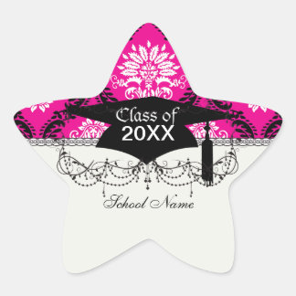 Adesito Estrela rosa quente preto branco damaísmo ornamentado