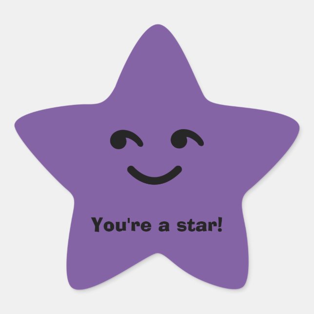 Adesito Estrela Roxo Divertido Feliz Rosto Sorridente Você é uma E (Frente)