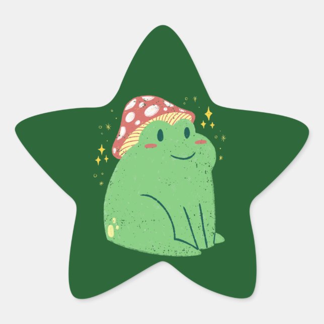 Adesito Estrela Sapo Verde Fofo com Chapéu de Cogumelo (Frente)