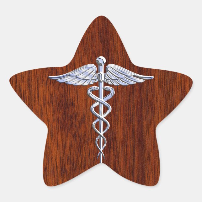 Adesito Estrela Silver Como Caduceus Símbolo Médico Mahogany Impre (Frente)