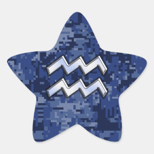 Adesito Estrela Símbolo Aquarius Zodiac no decor azul do camo dig