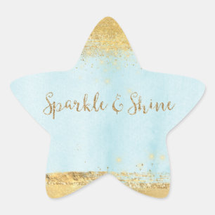 Adesito Estrela Sparkle Dourado de Cor da Água Azul Oceano