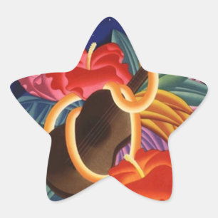Adesito Estrela Sticker Vintage Hawaiian Ukulele Night Star Viagem