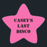 Adesito Estrela Sua Última Festa de Solteira de Cowgirl de Disco<br><div class="desc">Celebre as noivas com estilo com esses adesivos divertidos. As estrelas rosa estão prontas para serem personalizadas com seu texto em letras de estêncil preto negrito. Elas combinam com outros itens da minha coleção de festa de solteira de cowgirls de disco.</div>