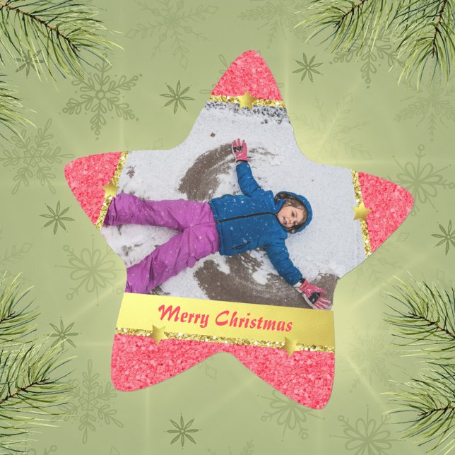 Adesito Estrela Trendy Pink Douradas Estrelas Brilhantes Feliz Nat (Trendy Pink Gold Stars Glitter Merry Christmas Star Sticker ©Susanne Sachers - Sunny Mind Design 🌞)
