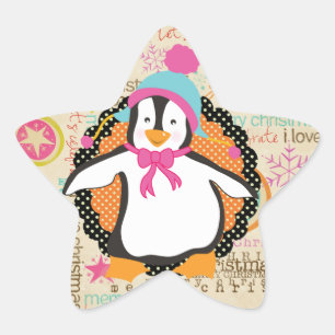 Adesito Estrela Typografia e Penguins Whimsy Star Sticker