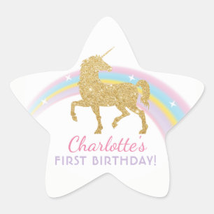 Adesito Estrela Unicorn Birthday Star Favor Stickers