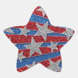 Adesito Estrela Vermelho Branco e Azul Brilhantes Estrelas America
