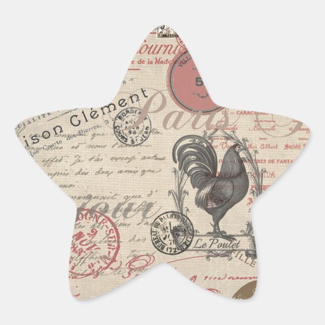 Adesito Estrela Vintage French Escrevendo Tipografia Paris Rooster (Frente)