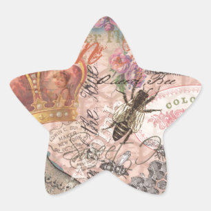 Adesito Estrela Vintage Queen Bee Linda Colagem de Meninas