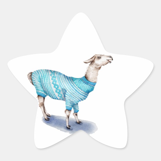 Adesito Estrela Watercolor Llama em Blue Sweater (Frente)