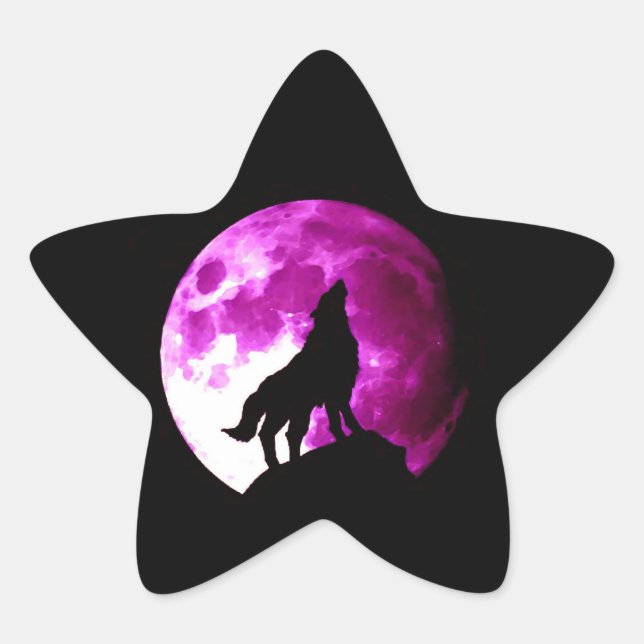Adesito Estrela Wolf Howling em Moon Star Sticker (Frente)