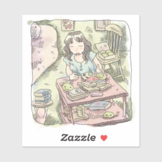 ADESIVO さないやじ 散らかったお部屋の雑貨の置いてある棚を片付ける女性のイラスト