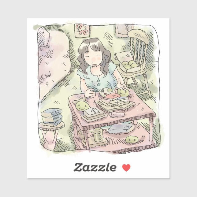 ADESIVO さないやじ　散らかったお部屋の雑貨の置いてある棚を片付ける女性のイラスト (Folha)