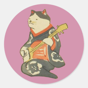 Adesivo 三味線を弾く猫, gato do 国芳 que joga a g