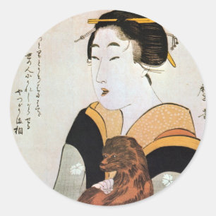 Adesivo 女と犬, mulher do 歌麿 e cão, Utamaro, Ukiyo