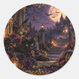 ADESIVO 幻想的なゴシックハロウィン 黒猫 ラウンドシール