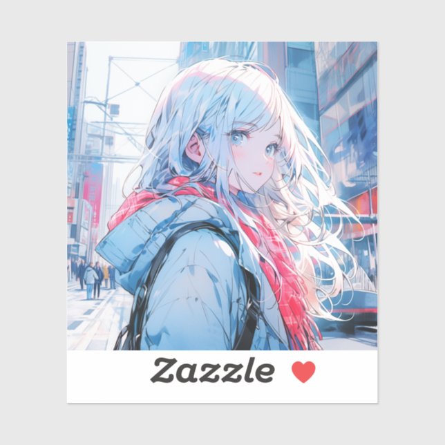 Adesivo 振り返り銀髪美人 | 東京娘 GenerativeAI Seal (Folha)