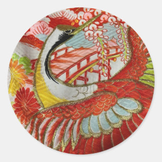ADESIVO 日本の伝統的着物生地シール（鶴赤）