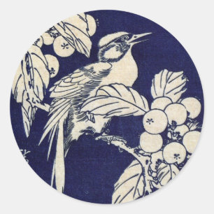 Adesivo 枇杷に鳥, pássaro do 広重 e Loquat, Hiroshi